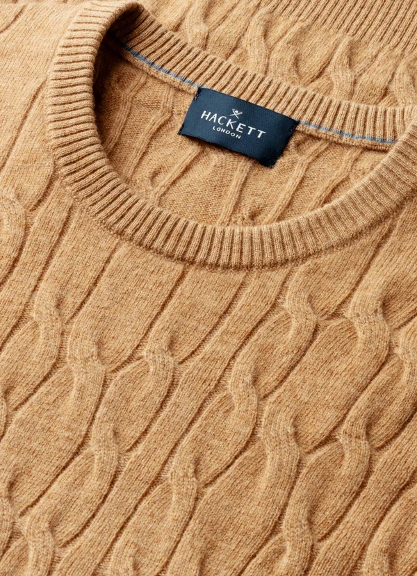 pull HACKETT en laine d'agneau à maille torsadée à col rond 06XS – Image 5