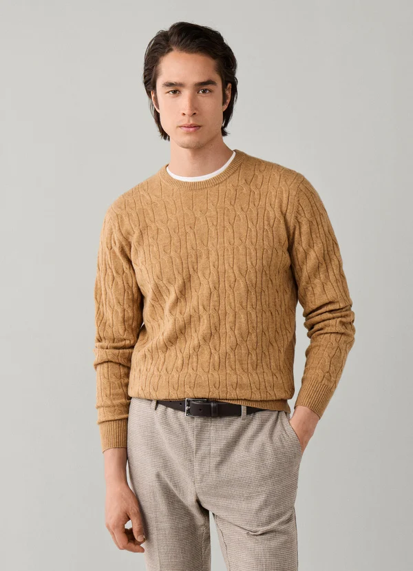 pull HACKETT en laine d'agneau à maille torsadée à col rond 06XS – Image 3